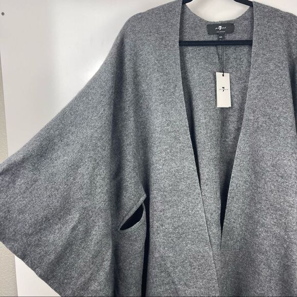 NEW 7 For All Mankind Dark Grey Cashmere Wool Blend Fringe Poncho Wrap OS - Picture 11 of 11